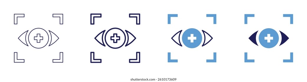 Eye muscle fatigue icon in 4 different styles. Thin Line, Line, Bold Line, Duotone. Duotone style. Editable stroke.