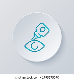 Eye or nasal drops, dropper, medical icon. Cut circle with gray and blue layers. Paper style