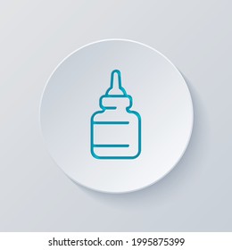 Eye or nasal drops, dropper, medical icon. Cut circle with gray and blue layers. Paper style