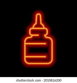 Eye or nasal drops, dropper, medical icon. Orange neon style on black background. Light linear icon with editable stroke