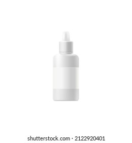 Colirio o nasal desliza un contenedor realista, ilustración vectorial 3d aislada sobre fondo blanco. Tragedia de productos farmacéuticos para tratar la goteo nasal o los ojos secos.