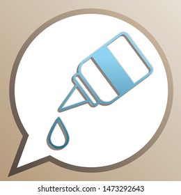Eye, nasal medical drops sign. Bright cerulean icon in white speech balloon at pale taupe background. Illustration.