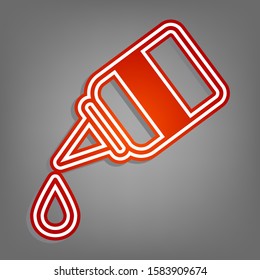 Eye, nasal medical drops sign. Flat red icon with linear white icon with gray shadow at grayish background. Illustration.