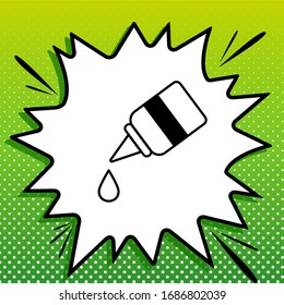 Eye, nasal medical drops sign. Black Icon on white popart Splash at green background with white spots. Illustration.
