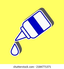 Eye, nasal medical drops sign. Blue Icon with white stroke in 3d at yellow Background. Illustration.
