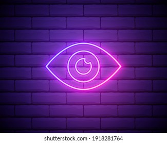 eye neon icon. Elements of media, press set. Simple icon for websites, web design, mobile app, info graphics isolated on brick wall background.
