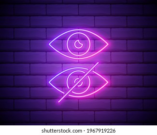icono de neón ocular. Elementos de los medios, pulse set. Icono simple para sitios web, diseño web, aplicación móvil, infografía aislada en pared de ladrillo.