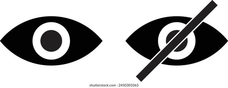 Eye and no eye icons . See and unsee eye icon . Show and hide icon . Vector illustration