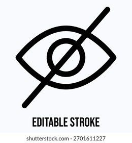 Ojo De Símbolo De Visibilidad Oculta Icono De Vector Lineal Aislado, Trazo Editable.