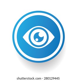 Eye on blue button background,on white background,clean vector