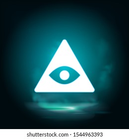 Eye on pyramid vector icon. Lighting blue smoke neon icon. 