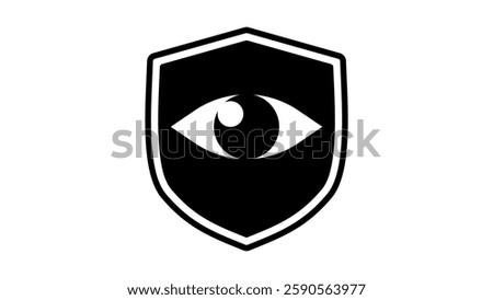 eye on shield, black isolated silhouette