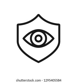 eye on shield line icon for web, mobile and infographics. Vector dark grey icon isolated on light grey background.