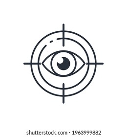 The eye is on the target. Attract attention. Aim. Vector linear icon isolated on white background.
