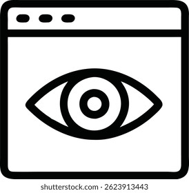 Eye on web icon, black silhouette vision symbol with internet or browser view concept, minimal UI,UX privacy or watch icon in EPS10 vector style