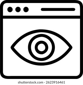 Ojo en el icono del Web, símbolo negro de la visión de la silueta con Internet o concepto de la vista del navegador, icono del reloj en estilo del Vector EPS10
