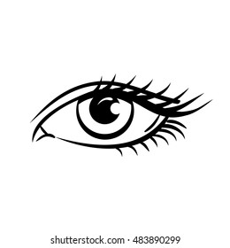  Eye on white background. Woman eye. The eye logo. Eyes art. Human eye, eye close up - vector