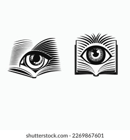 Auge in offenen Buch-Illustration Bildungs-Logo für Schule, E-Learning, Klasse Online, Klasse, Klubstudium, Studium, Bibliothek, Lernen.