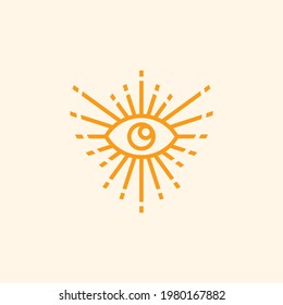 Eye optical with Light beam lines. goddess of light Logo Design Vector