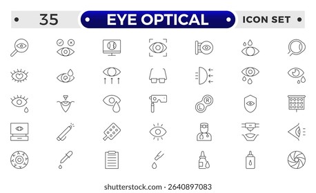 Eye Optical outline icon. Vision and Eye Icon Set. Sight, Optics, Anatomy, and Perception Vector Collection.
