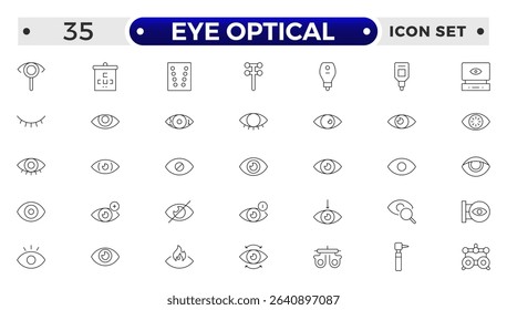 Eye Optical outline icon. Vision and Eye Icon Set. Sight, Optics, Anatomy, and Perception Vector Collection.
