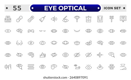 Eye Optical outline icon. Vision and Eye Icon Set. Sight, Optics, Anatomy, and Perception Vector Collection.
