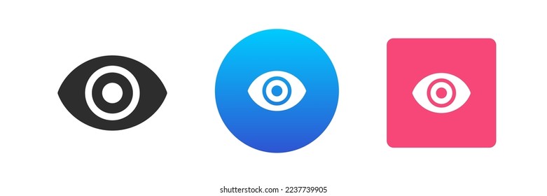 Eye optical vision watching cyberspace eyesight spectrum digital navigation icon set vector flat illustration. Eyeball sight lens internet searching information monitoring science medical anatomy see