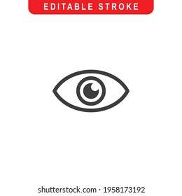 Eye Outline Icon. Vision Line Art Logo. Vector Illustration. Isolated on White Background. Editable Stroke