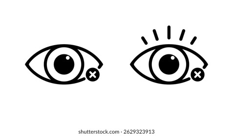 Eye pain, vision problem icon. Sore eyeball sign symbol