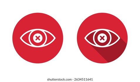 Eye pain, vision problem icon with long shadow. Sore eyeball sign symbol