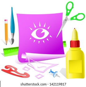 Eye. Paper template. Raster illustration.