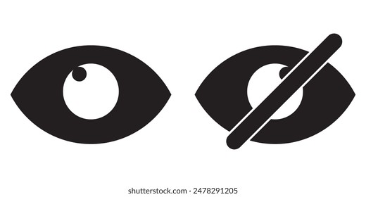 Eye password symbols as show and hide, visible and invisible icons vector. Eye password icon vector. Show eye password icon. vector illustration.
