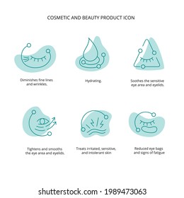 Eye patch, cream, mask cosmetic and beauty product icon set for web, packaging design. Vector stock illustration isolated on white background. EPS10