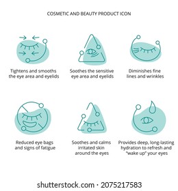 Eye Patch, Cream, Mask Cosmetic And Beauty Product Icon Set For Web, Packaging Design. Vector Stock Illustration Isolated On White Background.