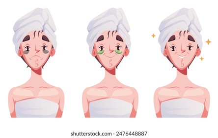 Eye patch effect skin face woman care concept. Vector flat graphic design cartoon illustration