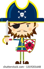 Eye Patch Pirate Captain with Sword and Shield
