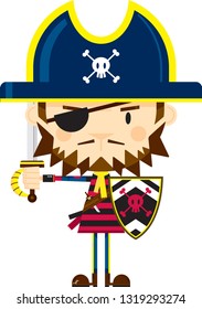Eye Patch Pirate Captain with Sword and Shield
