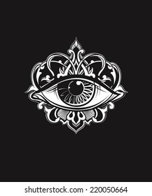 eye with patterns, black background