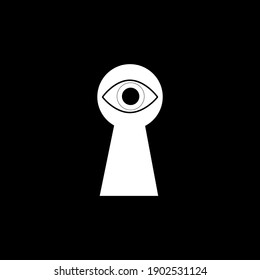 The eye peeps through the keyhole. Espionage. A simple icon. Vector illustration