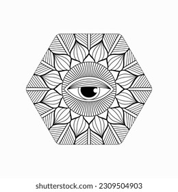 
eye of the person in a circle vector hand drawn hand of fatima illustration