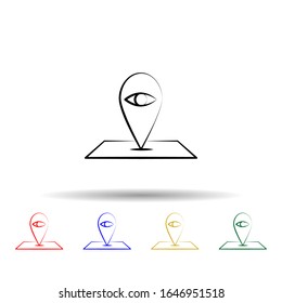 Eye pin multi color style icon. Simple thin line, outline vector of mad science icons for ui and ux, website or mobile application