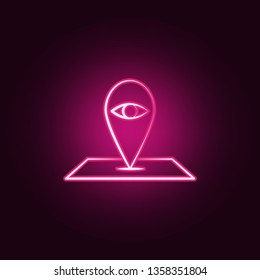 eye pin neon icon. Elements of Mad science set. Simple icon for websites, web design, mobile app, info graphics