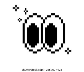Eye pixel art icon. Y2k pixel smile eyes look away. Emoji. Retro sticker. Editable pixel vector black element. Game abstract element. Bold and groovy geometric shape for collage, poster. Mood of 90s