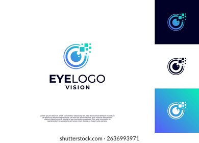 Eye pixel logo design. Digital security logo.