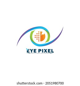 Eye pixel logo vector illustration design template. Creative design colorful