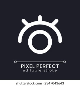 Eye pixel perfect white linear ui icon for dark theme. Views amount. Seen message. Messenger. Vector line pictogram. Isolated user interface symbol for night mode. Editable stroke. Poppins font used
