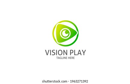 Eye and play button inside circle trendy fun multimedia vision vector logo design