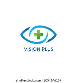 Diseño vectorial colorido con el logotipo Ojo más. Visión más logotipo. Plantilla de diseño creativo