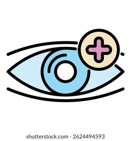 Eye plus vision icon. Outline eye plus vision vector icon color flat isolated on white