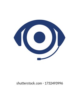 eye podcast logo template with headphone and microphone